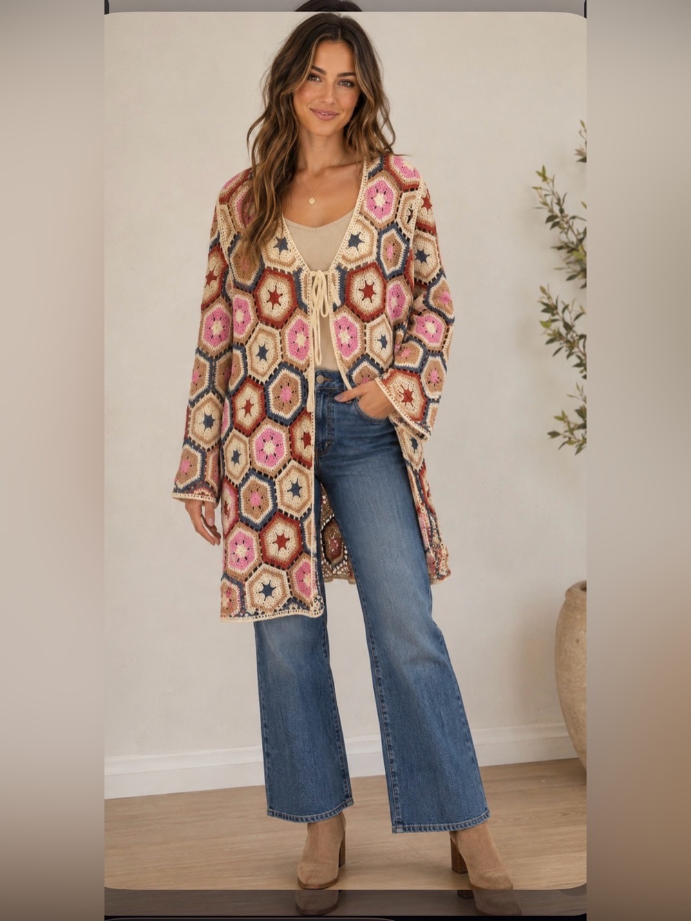 Anthro saltwater LUXE Crochet BOHO Chic Long‎ Cardigan — Pink, Cream, Navy, Rust